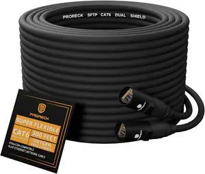 PRORECK SFTP CAT6 Dual Shielded Ethernet Cable with EtherCON RJ45 Connectors,300ft, High-Speed, Ideal for Pro Sound Systems, Studio, and Live Performances (PR-C6B-300)