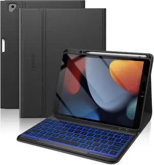 typecase Folio iPad 9th Generation Case with Keyboard 10.2 Inch - Backlit Detachable Slim Cover with Pencil Holder, Compatible with iPad 8th/7th Gen, Pro 10.5, Air 3rd Gen (Black)