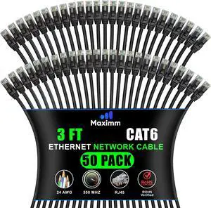 Maximm Cat 6 Ethernet Cable 3 Ft, (50-Pack) Cat6 Cable, LAN Cable, Internet Cable, Patch Cable and Network Cable - UTP (Black) 3 Feet ethernet Cord