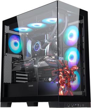 SAMA NEVIEW 4503 Black Full Tower PC Case, Dual Tempered Glass Panels, 4X12CM ARGB Fans Pre-Installed, USB3.0X2 & Type C Ports, Supports 360mm AIO at Top,High Airflow Design for PC Gaming