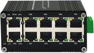 10-Port Gigabit Ethernet Switch - Industrial-Grade Unmanaged Network Hub with Din-Rail or Wall Mount, Full Duplex Desktop,Fast Connection,Plug and Play, Rugged Metal Case, Wide Temperature Range