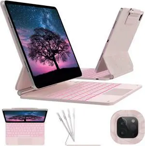 typecase Keyboard Case for iPad Air 13(M3 2025 / M2 2024) and iPad Pro 12.9(6th/5th//4th/3rd Gen,Magic Keyboard with 11-Colors Backlight,Built-in Trackpad,Function Row,Pencil Holder,Light Royal Pink