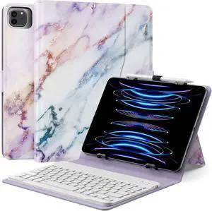 MoKo Universal Tablet Case with Qwert Keyboard for 9",9.7",10.1",10.2",10.4",10.5",10.9",11" Tablets, with Removable Wireless Bluetooth Keyboard&Pen Holder for iPad Samsung Fire Pixel, Purple Marble