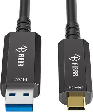 FIBBR Fiber Optic USB 3.2 Cable 50ft - 10Gbps Ultra Speed USB A to USB C Cable, Ideal for Webcams, VR/AR Gear, Projectors & TVs