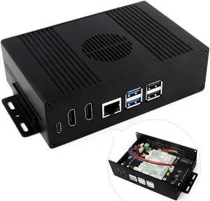 waveshare M.2 NVME PCIE Case for Raspberry Pi 5, with 2X HDMI Ports, Support 2X 4K Video Output/Efficient Cooling, Aluminum Alloy Case, with PCIe to M.2 Board, Support PCIe Extending to M.2 Interface
