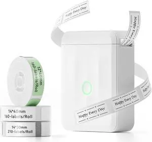 NIIMBOT D110 Mini Label Maker Machine with Tape (3 Rolls), Portable Bluetooth Inkless Sticker Printer, Automatic Feeding and Rewind One-Touch Custom Printing, Compatible with Phone Only, Small, White