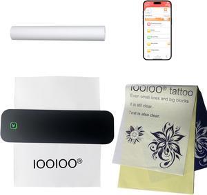IOOIOO Portable Printer, Wireless Inkless Bluetooth Thermal Printer for Tattoo Stencil Transfer Paper, for 8.5 x 11 Letter, A4 Rolled & Folded Thermal Paper (Black, Without Carrying Case)
