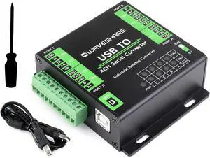 waveshare Industrial USB to 4-CH, USB to RS232/485/422/TTL Serial Converter, Adopts FT4232HL Chip, Support Linux, Android, Windows 11/10 / 8.1/8 / 7, Safer Isolated Design