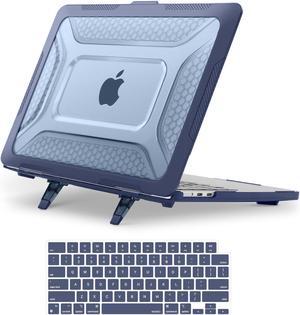 MOSISO Compatible with MacBook Air 13 inch Case 2025 2024 2023 2022 M4 A3240 M3 A3113 M2 A2681,Honeycomb Heavy Duty TPU Bumper Hard Case with Kickstand&Keyboard Skin for MacBook Air 13.6, Navy Blue