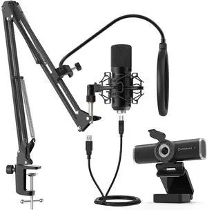 Amcrest 1080P Webcam with Privacy Cover & Omnidirectional Microphone, Web Cam USB Camera, Computer HD Streaming Webcam for PC Desktop & Laptop, Boom Arm, Pop-Filter, Shock Mount (AM430-BPS-AWC195-B)