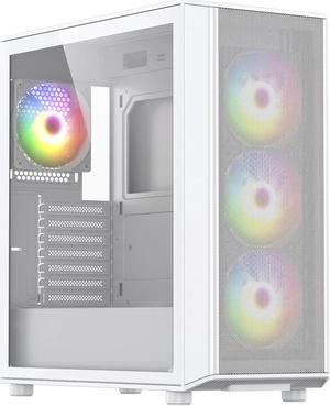 Raidmax Meshian X Seies Mesh Front Intake High Airflow Design, Pre-Installed 4X 140mm ARGB and 1x 120mm ARGB Fans, Tempered Glass, Support 4090 GPU and 360mm Water Cooler (X606, White)