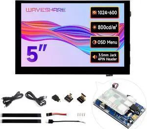 waveshare 5inch High-Brightness Touch Screen, Compatible with Raspberry Pi 5/4B/3B/Zero/Zero W/Zero 2W/Pico/Pico W/Pico WH, Supports Windows 11/10/8.1/8/7 & Jetson Nano, Narrow-Bezel Capacitive Touch