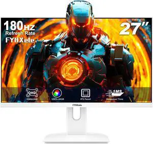 FYHXele 27 inch Gaming Monitor, 165Hz Computer Monitor QHD 1440P Fast IPS Panel Pc Monitor, sRGB100%,1ms, DisplayPort/HDMI/Eye Care/Wall Mount Compatible-White