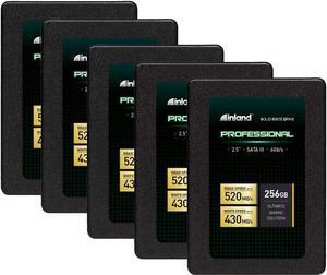 INLAND Professional 256GB SSD 3D TLC NAND SATA III 6Gb/s 2.5" SATA Internal Solid State Drive, Upgrade Laptop PC and Desktops (5 Pack)