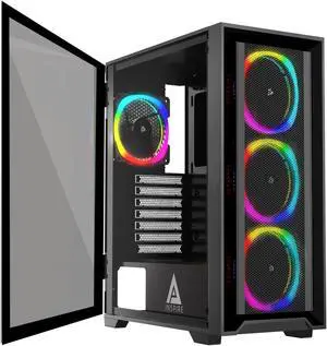 Apevia Inspire-BK Inspire Mid Tower ATX Gaming PC Case w/ 4X 120mm ARGB Fans, 366 RGB Light Modes, 1x Metal Mesh Airflow Front Panel, 1x Door Swivel Style Magnetic Glass Side Panel, 2X USB3.0, Black