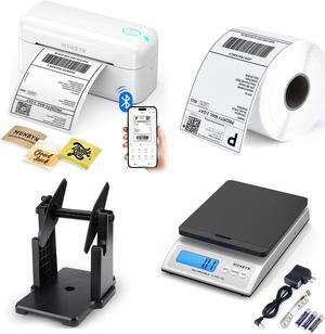 MUNBYN RW402B Bluetooth Thermal Label Printer+Thermal Direct Shipping Label (Pack of 500 4x6 Per Roll Labels)+2 in 1 External Rolls Label Holder+Shipping Scale, Accurate 66lb/0.1oz Postal Scale