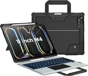 Nillkin Carry Go iPad Pro 11 inch (M4) Backlit Keyboard Case with Handle, New iPad Pro M4 11 inch Detachable Keyboard 2024 with Kickstand,Shortcut Keys,Trackpad (Carbon Black)