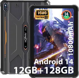 HOTWAV R8 Rugged Tablet Android 14-10.1inch HD+ Waterproof Tablet, 10800mAh, 12GB + 128GB/TF 1TB, 13MP+5MP Camera Outdoor Work Tablets, Octa-Core/Dual SIM 4G/WLAN 5/IP68&IP69K/Face ID/GPS/OTG Orange