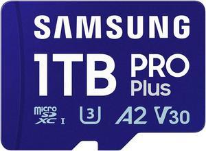 SAMSUNG PRO Plus microSD Memory Card + Adapter, 1TB MicroSDXC, Up to 180 MB/s, Full HD & 4K UHD, UHS-I, C10, U3, V30, A2 for Android Phones, Tablets, GoPRO, DJI Drone, MB-MD1T0SA/AM, 2024