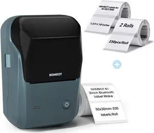 NIIMBOT B1 Label Maker Machine (Blue) with Tape with 2 Rolls 40x30mm Clear Labels, Compatible with Phones & PC