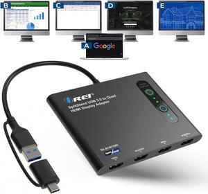 OREI SplitExtend HDMI Splitter Extended Display for Quad Monitor - Multi-Monitor Display 5 Separate Screens - USB-C Adapter to HDMI 2.0, 4K@30Hz Outputs - Windows and Mac Compatible