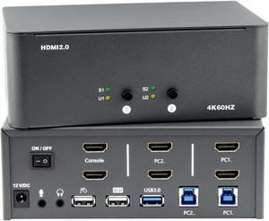 KVM Switch 2 Monitors 2 Computers, HDMI 4K@60Hz KVM Switch with USB3.0, 2 Computers Share One Set of Keyboard, Mouse and Monitors, Supports Windows/Mac/Linux (KVM Switch 2 Monitors 2 Computers)