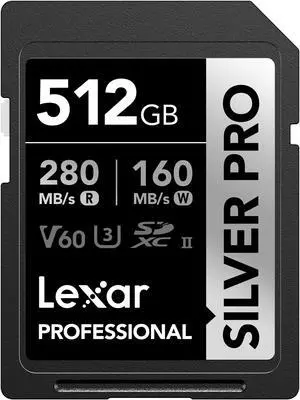 Lexar 512GB Professional SILVER PRO SD Card, UHS-II, C10, U3, V60, Full HD, 4K, Up To 280MB/s Read SDXC Memory Card, for Professional Photographer, Videographer, Enthusiast (LSDSIPR512G-BNNNU) Lexar 512GB Professional SILVER PRO SD Card, UHS-II, C10, U3, V60, Full HD, 4K, Up To 280MB/s Read SDXC Memory Card, for Professional Photographer, Videographer, Enthusiast (LSDSIPR512G-BNNNU)
