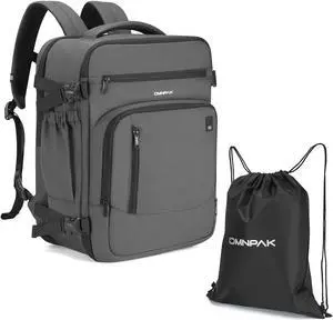 Omnpak Travel Backpack 18x14x8, Spirit Airlines Personal Item Bag with Shoe Compartment,17 Inch Laptop Backpack for men Airline Approved,Carry On Luggage with Wet Pocket, Grey