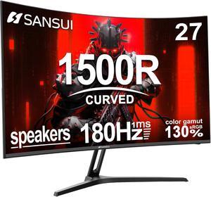 SANSUI 27 Inch Curved Gaming Monitor 180Hz 1ms with Speakers FHD 1080P Computer Monitor FreeSync|1500R|130% sRGB|HDR|Low Blue Light|HDMI DP Ports|VESA Mount|Metal Stand(ES-G27C1 HDMI Cable Included)