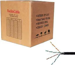 Five Star Cable Cat6 Outdoor 1000 Ft. 23AWG Double Jackets Direct Burial Underground Weather Waterproof UTP Ethernet Router Bulk Cable - Black