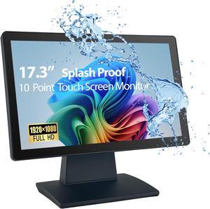 ANGEL POS Commercial Grade 17.3 Inch 1920 x 1080 FHD Touchscreen POS Monitor, 10 Points Touch HDMI VGA, Waterproof Dustproof Screen, Indusitrial, Office, Retail, Gym, Warehouse