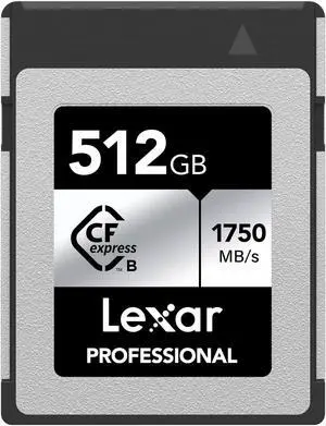 Lexar Professional CFexpress Type-B 512 GB Silver Maximum Read 1750 MB/s Max Write 1,300 MB/s Supports Japanese Manufacturers, LCXEXSL512G-RNENG