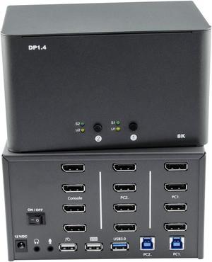KVM Switch 4 Monitors 2 Computers, 8k Displayport Switch with USB 3.0, Jack, 4 Computers Share a Set of Keyboard, Mouse, Support Windows/Mac/Linux (Quad Monitor)
