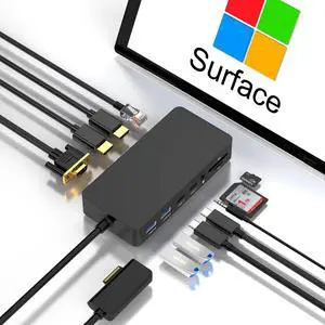 Microsoft Surface Dock Triple Displays Dual HDMI+VGA with Power Adapter,12 in 1 Surface Docking Station for Microsoft Surface Pro 11/10/9/8/X/7/6/5/4/3,Surface Laptop 7/6/5/4/3/2/1,Surface Book USB