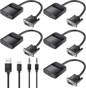 VENTION VGA to HDMI 5 Pack-1080P Video Dongle Adaptador VGA Converter with Audio Cable (0.5FT), Male to Female for PC,Monitor HDTV (Note: VGA to HDMI Only, Not Bi-Directional)