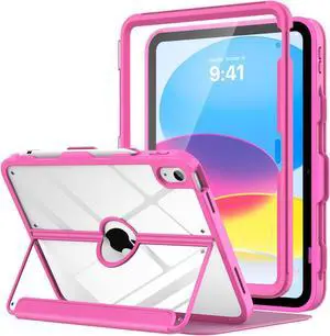 MoKo for iPad 11-inch (A16) 11th Generation Case 2025/ iPad 10th Generation Case with Pencil Holder 2022 10.9 inch, Built-in Screen Protector Clear Back, Multi Angle Viewing Stand, Magenta