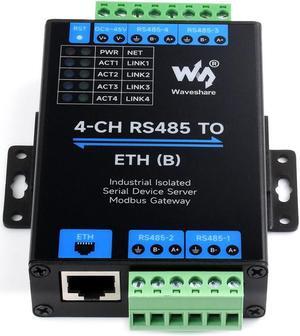 Waveshare 4-Ch RS485 to RJ45 Ethernet Serial Server, 4 Channels RS485 Independent Operation, Bi-Directional Transparent Transmission, Modbus Gateway, Common Network Port