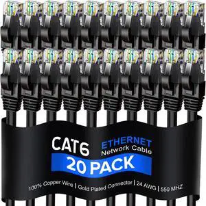 Maximm Cat 6 Ethernet Cable 2 Ft, 100% Pure Copper, Cat6 Cable (20 Pack) LAN Cable, Internet Cable, Patch Cable and Network Cable - UTP (Black) 2 Feet