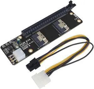 JMT 2Port SlimSAS 8i x2 to PCIe4.0/3.0 x16 Slot Adapter Card SFF8654 Riser Card for Network Graphics Video GPU (PCIe4.0 JHHP1B)