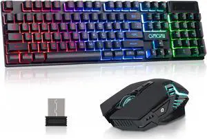 CHONCHOW USB Wireless Gaming Keyboard and Mouse Combo, LED Backlit Ergonomic Mechanical Feeling Keyboard, Rechargeable 2500mAh Battery, Anti-ghosting Keyboards 7D 3600DPI Mice for PC Gamer
