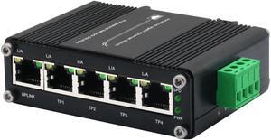 Mini 5-Port Gigabit Ethernet Switch - Industrial-Grade Unmanaged Network Switch with 12-48VDC Power Input, Din-Rail or Wall Mount,Fast Connection,Plug and Play, Rugged Metal Case