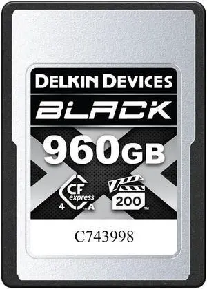 Delkin Devices 960GB Black CFexpress Type A Memory Card - Up to 1830MB/s Read, 1740MB/s Write Speeds for 8K, 6K & 4K Video, VPG200