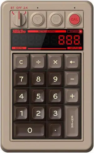AKNES 8Bitdo Retro 18 Mechanical 2-in-1 PC Numpad and Calculator, Bluetooth/2.4G/Wired for Windows and Android - C64 Edition