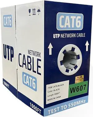 ENS Cat6 Ethernet Cable 1000ft, 23 AWG, CMR, Solid Bare Copper Wire, 550MHZ / 10 Gigabit Speed UTP LAN Builk Ethernet Cable, ETL Listed, Perfect for CCTV Security Surveillance System, Black