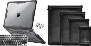 MOSISO 4 Pack Faraday Bag Sleeve for Laptops&Tablets&Phones&Car Keys&Compatible with MacBook Pro 16 inch Case 2024-2021,Symmetric Geometric Heavy Duty Case with TPU Bumper&Keyboard Cover&Type C,Black