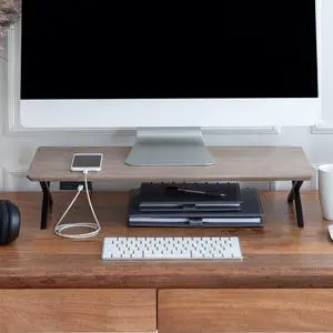 Anji Mountain Wooden Monitor Stand - Elegant Monitor Riser, Perfect Monitor Stand for Desk Organization, Durable Wood Construction monitor stands, Enhances Ergonomics and Workspace Efficiency,Biscotti