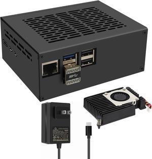 Geekwrom X1100-C1 Metal Case+Power Supply+Active Cooler H505 for Raspberry Pi 5 & X1100 2.5" SATA HDD/SSD Shield