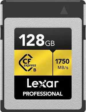Lexar 128GB Professional CFexpress Type B Memory Card GOLD Series, Up To 1750MB/s Read, Raw 8K Video Recording, Supports PCIe 3.0 and NVMe (LCXEXPR128G-RNENG)