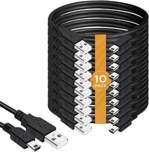 10-Pack Mini to USB Cable - 10ft Durable Fast Charging Cord - Compatible with GoPro, Snowball iCE, USB Mic, Garmin GPS, PS3 Controller, 10-Feet