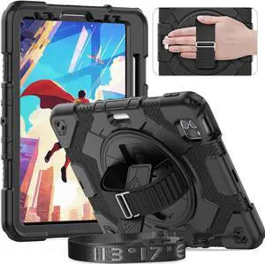 Timecity for iPad Air 5th/ 4th Generation Case 10.9 inch, for iPad Pro 11 inch Case: with Strong Protection, Screen Protector, Hand Strap, Shoulder Strap, 360deg Rotating Stand - Black